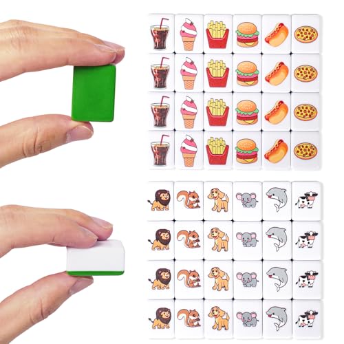 GRACIAS 2 Players Mahjong Block Set, Mahjong Tile Game with 50 Premium Green Tiles(30mm) Animal and Food Pattern, Portable Mahjongg Set with A Carry Bag - color: Green