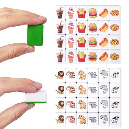 GRACIAS 2 Players Mahjong Block Set, Mahjong Tile Game with 50 Premium Green Tiles(30mm) Animal and Food Pattern, Portable Mahjongg Set with A Carry Bag - color: Green