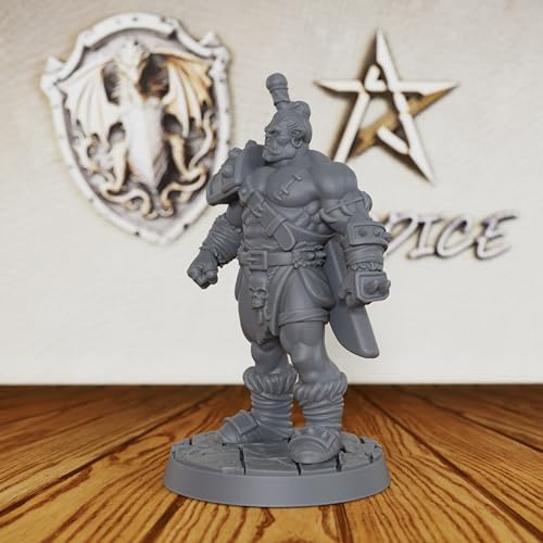 AUSPDICE Heroic Unpainted Fantasy Minis, 32mm Half Orc Warrior Figure-AS406 | Half Orc Warrior with Shoulder Armor and Sheathed Sword for Role Playing, DND, TTRPGs, Dungeon Masters and Tabletop Gaming