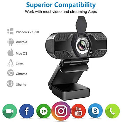 1080P Full HD Webcam,2 Mics, 110° Wide Angle Web Cam,Plug & Play USB Camera,Auto Light Correction, Noise Reduction,Privacy Cover & Tripod, for Laptop/Desktop/PC/Mac,with Zoom/Skype/Teams/Streaming