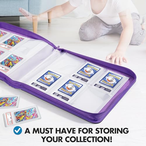 FunGuys Graded Card Binder, 60 PSA Slab Holder, 6 Pocket Graded Card Storage, Slab Binder, PSA Card Graded Display Case Album, Zipper, MTG Card Collection Binder - color: Black and Purple