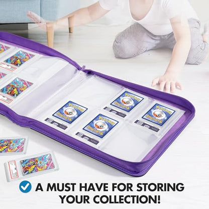 FunGuys Graded Card Binder, 60 PSA Slab Holder, 6 Pocket Graded Card Storage, Slab Binder, PSA Card Graded Display Case Album, Zipper, MTG Card Collection Binder - color: Black and Purple