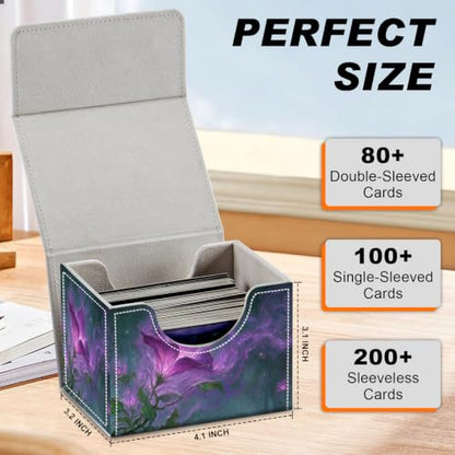 Magnetic Closure TCG Deck Box Portable Card Holder Trading Card Deck Box | PU Leather Collectible Card Case Game Trading Card Deck Box Storage Scratch Resistant Lining, Magical Purple Glowing Flower - color: Magical Purple Glowing Flower