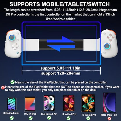 Mobile Gaming Controller for iPad/Tablet 13'', iPhone Controller with Hall Joysticks/Trigger/Turbo/Macro/7 Color RGB, Gamepad Joystick for Android/PC/Switch/PS4, Xbox/PS5 Streaming, Cloud Game, COD, iPhone 17/16 Controller