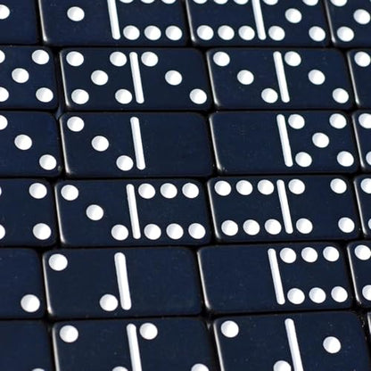 WE Games Double 6 Black Dominoes Set in Wooden Storage Case with Sliding Lid, Travel-Sized Domino Game for Adults
