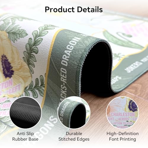 32.4x32.4 Inch Floral Mahjong Mat 3 MM Noise Reduction | Countryside Home Style Non-Slip No Creases with Tropical Plants Carrying Bag for Poker, Card, Board & Tile Games, Dominoes - color: Morandi Green