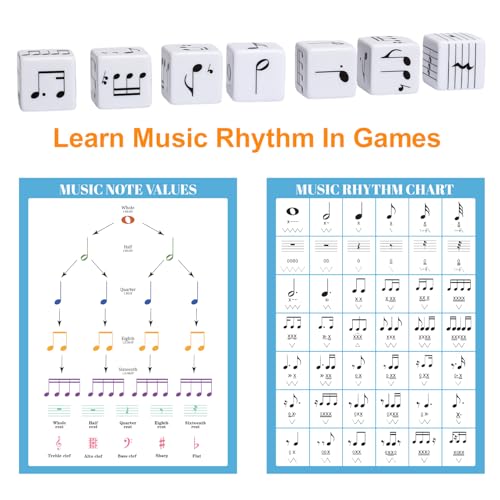 7Pcs Fun Music Beat Study Note Dice, Large 25mm Music Theory Dice, Includes 42 Basic and Advanced Beat Study Patterns for Theory Learning - color: Music Dice-7 Pcs