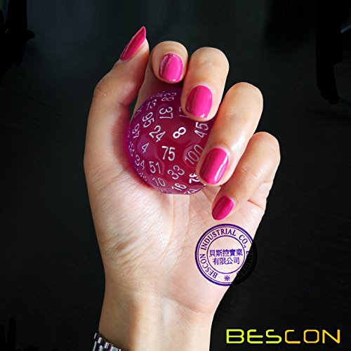Bescon Translucent Polyhedral Dice 100 Sides, Transparent D100 die, 100 Sided Cube, D100 Game Dice,100-Sided Cube of Purple - color: Translucent Purple