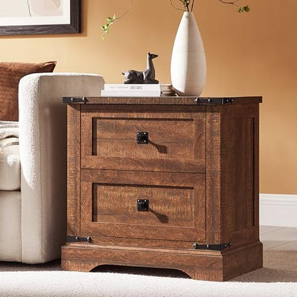 T4TREAM 24" Farmhouse Nightstand with Charging Station, Reclaimed Barnwood | End Table, 2 Large Storage Drawers, Rustic Wood Sofa Bedside Table, Bedroom, Living Room - color: Reclaimed Barnwood, size: 24"W*15.75"D*24"H