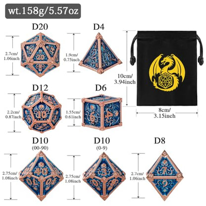 Metal Dice Set, Octopus Pattern, 7pcs Polyhedral Metal DND Dice Set, DND Starter Set, D&D Gifts with Gift Bag, Role Playing Board Games Accessories, Red Copper Border Blue - color: Blue With Gift Bag