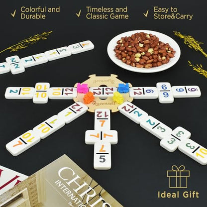 Queensell Mexican Train Dominoes Set with Numbers, Double 12 Dominoes Sets for Adults, Mexican Domino Train for Adults and Family - Domino Sets 91 Tiles with Aluminum Case - style: Double 12 Numbers