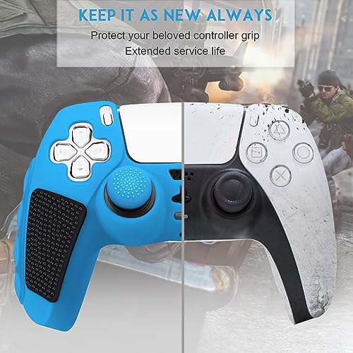 SIKEMAY Anti-Slip PS5 Controller Skin, Soft Thicken Non-Slip Studded Silicone Gel Grip Protective Cover Case for PlayStation 5 Controller Grip, 2 Pack with 8 x Thumb Grip Caps - color: Starlight Blue-Black