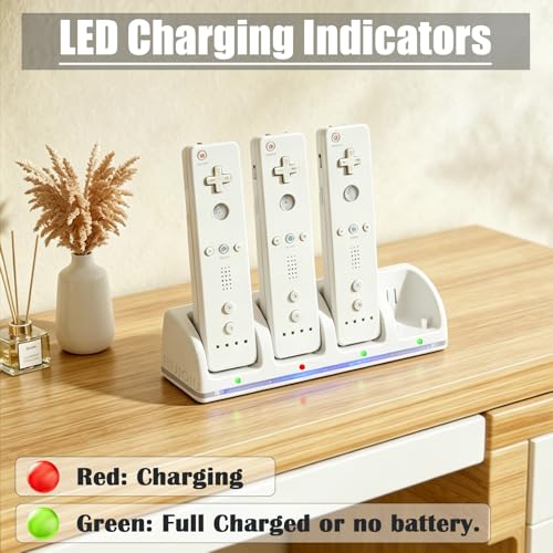 Kits Compatible with Wii Remote Charger with 4Pcs Rechargeable Battery Pack | Charging Station Dock + 4Pcs Batteries + Wall Adapter, Fit for Wii/Wiiu Game Controller, Not Include Controller