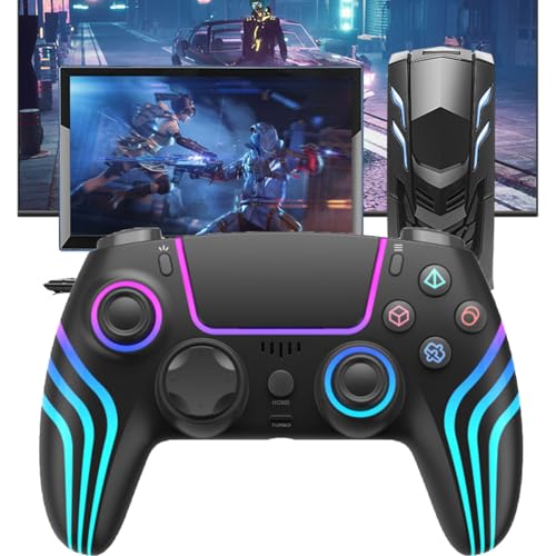 RGB Wireless Game Controller for PlayStation 5 Bluetooth Replacement Gamepad for PS-5/ Windows PC Rechargeable Double Vibration Motion Sensor Joystick Remote Joypad with 1500mAh Battery,Turbo (Black) - color: Black