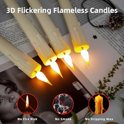 9.9-Inch Rechargeable Flameless Taper Candles, 60+ Hours Runtime, Remote & Timer, Flickering LED, Safe for Home & Events 6-Pack, Ivory, Plastic - color: Taper Candles - Ivory