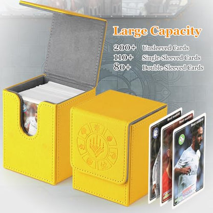 Arkeiliy Card Deck Box, 110+ Storage MTG Deck Box with 50 Pcs Card Sleeve, Collectible Trading Card Cases for Magic Commander and More (Yellow) - color: Yellow