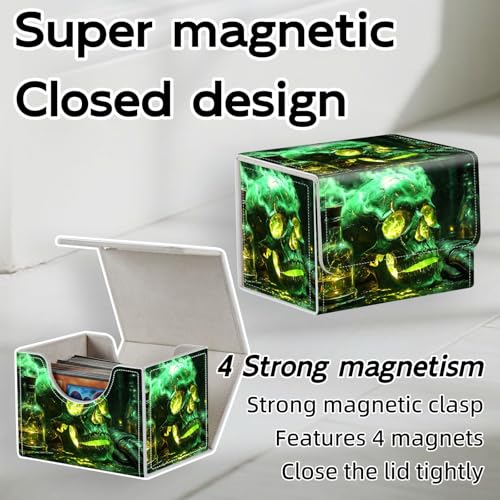 Trading Card Storage Box, Holds 100+ for MTG Cards, PU Leather with Magnetic Closure, Glowing Poison Skull Potion Durable Deck Box for Magic the Gathering, Trading Card Games - color: Glowing Poison Skull Potion