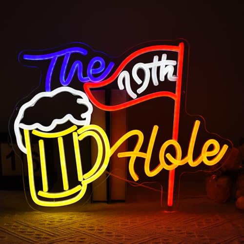 The 19 Hole Beer Neon Sign Golf LED Bar Light for Wall Decor, Dimmable Pub Light Up Sign for Man Cave Home Bar Party Beer Room Decoration, Gifts for Golf Lovers - color: Colorful,Di19Dong
