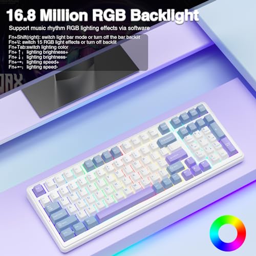 AULA F99 Wireless Mechanical Keyboard,Tri-Mode BT5.0/2.4GHz/USB-C Hot Swappable Custom Keyboard,Pre-lubed Linear Switches,Gasket Structure,RGB Backlit Gaming Keyboard for PC/Tablet/Xbox/PS4/PS5 - color: Blue&Purple&White