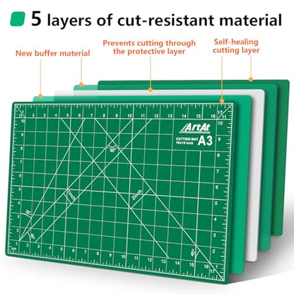 ArtAt Self Healing Cutting Mat:【10 Pack Cutting Mat 12″x 18″】 Green Double Sided Non-Slip 5 Layers PVC Durable Craft Sewing A3 Mat for Rotary Cutter - color: Green, size: 18"L x 12"W（10pcs）