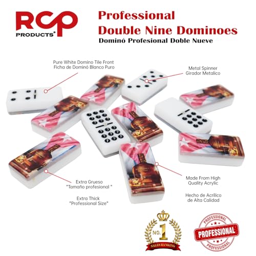 Dominos Set for Adults – Professional Double 9 Cuban Dominoes Set, Classic Travel Board Game with Wood Case Juegos de Mesa (Buchanan's and Flag PR) - color: Buchanan's and Flag Pr