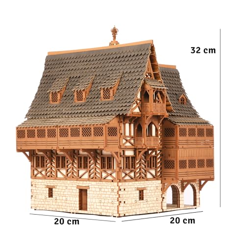 The Tavern - Medieval House (Crooked Elbow) DIY Wooden House Building Kit -715PCS; 12hrs Assembly time; Age Group 18+ - Realistic - color: High Medieval House