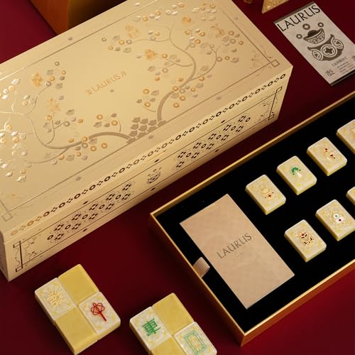 Premium Mahjong Set in Elegant Gift Box with Large Acrylic Tiles | Chinese Mahjong Game Set for Adults, Easy-to-Handle Tiles, Luxury Tabletop Set for Gifting, Family Gatherings & Collection - color: Gold