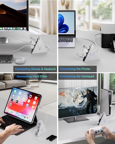 USB 3.0 Hub,4 Port USB Hub Tower,2ft Cable USB Splitter for Laptop,PC, PS4,PS5,Xbox,Mouse,Keyboard, Flash Drive, U-Disk (White) - color: White-A