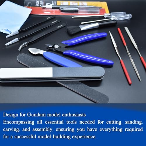 Gundam Model Tools Kit, 34pcs Hobby Tool Set, Pliers, Separator, Files, Screwdriver, Tweezers, Polishing Strip, Graver, Blades for Buildings, Gundam, Robots Models Minature