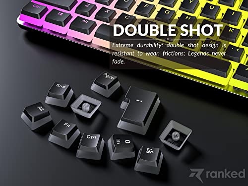 Ranked Pudding v2 PBT Keycaps | 145 Double Shot Translucent ANSI US & ISO Layout | OEM Profile for Full Size, TKL, 75%, 65% and 60% RGB Mechanical Gaming Keyboard (Black) - color: Black