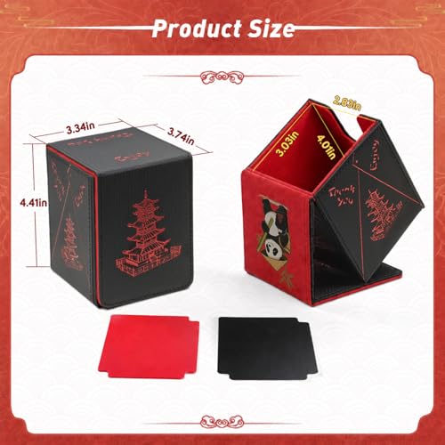 Chinese Takeout Deck Box Fits 35+ Toploader (Black and Red) | Holds 120 Single/100 Double-Sleeved Cards, Fit MTG/PTCG/OPTCG Cards, Strong Magnet, PU Leather, With 2 Dividers & 1 Toploader - color: Black and Red