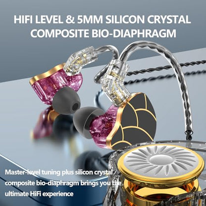 In Ear Monitor Headphones Dual Magnetic Dynamic Driver IEM with Mic Purple | Hybrid Banlance Armature with Dynamic in Ear Headphones IEM Earphones Gaming Earbuds - color: H818-Purple