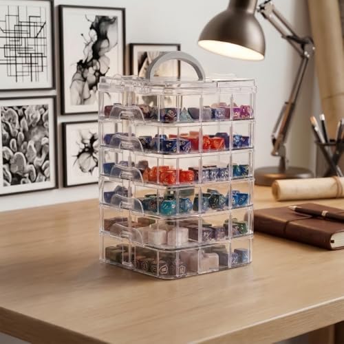 PUGED DND Dice Storage Box with Removable Dividers Polyhedral Dice Plastic Organizer Holding Up To 1800 Dices Craft Bead Compartment Container for Sewing, Jewelry, Art, DIY (6 layers) - size: 6 layers