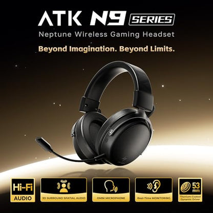 ATK N9 Gaming Headset for Xbox Series X|S, PS5, PC & Switch, Stereo Gaming Headphones with Detachable Noise-Canceling Mic,3.5MM Wired/2.4G/Bluetooth (N9 Pro/Black)