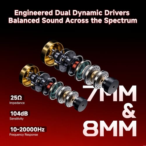CCA Falcon 2 DD in Ear Monitor, Immersive Stereo Gaming Earbuds, HiFi Noise Isolating in Ear Headphones, Crystal Clear & Deep Bass IEMs for Gamers Singers Musicians Audio Engineers - color: Black