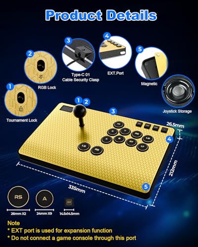 Haute42 Leverless Controller Arcade Stick: Magnetic Arcade Stick CAS with RGB ,Premium Aluminum Haute42 CAS Fightstick for PC/PS3/PS4/Switch Game with Lock Button Support Hot Swap & SOCD（Gold）