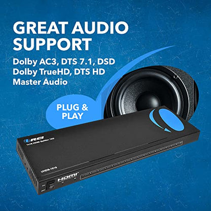 OREI 1 in 16 4K Out HDMI Splitter 4:4:4 8-bit - HDMI 2.0, HDCP 2.2, 18 Gbps, 4K @ 60Hz HDMI Duplicator/Distributor UltaHD High Resolution (UHDS-1016) (1x16) | 4:4:4, HDMI 2.0 HDMI Duplicator/Distributor UltaHD High Resolution. Advanced EDID management - s