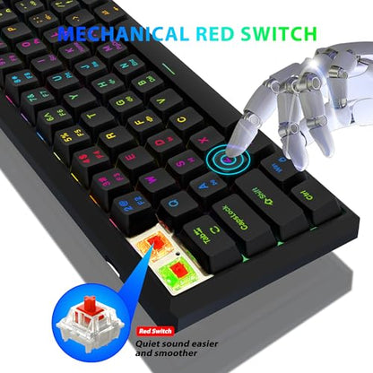 Snpurdiri 60% Gasket Wired Mechanical Gaming Keyboard (Black, Red Switches) | RGB Backlit 61 Keys Mini Gaming Keyboard for PC, Windows XP, Win 7, Win 10 - color: Black/Red Switch