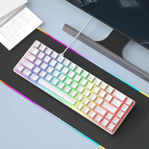 MageGee Portable 60% Mechanical Gaming Keyboard, Red Switch, PBT Pudding Keycaps RGB Backlit Compact 68 Keys Mini Wired Office Keyboard for Windows Laptop PC - White