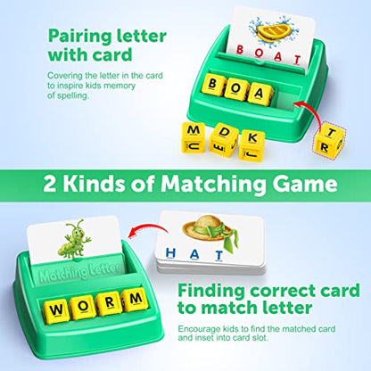Toys for 3-8 Year Olds Boys Girls, Matching Letter Game Educational Games for Kids Ages 3-8 Easter Birthday Gifts for 3-8 Year Olds Boys Girls Preschool Kindergarten Educational Spelling Toys Green - color: Green