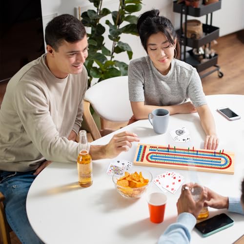 Cribbage Board Game Set - Complete Cribbage Kit for 2-4 Players - Includes 9 Pegs, Deck of Playing Cards & Continuous 3 Track Board - Perfect for Family Game Night & Travel (Ages 8+)