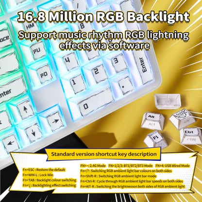 LEOBOG X Aula Wireless Mechanical Keyboard 8000mAh Creamy Gaming Keyboards | Aula F99 Pro Multifunction Metal Knob,Hot Swappable Custom,RGB Backlit,Tri-Mode BT/USB-C/2.4GHz Connect,PBT Keycaps,Full Size - color: White Comics
