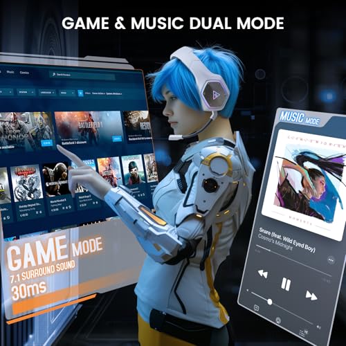 EKSA 2.4GHz Wireless Gaming Headset for PC, PS4, PS5, Gaming Headphones with Noise Cancelling Microphone, 7.1 Surround Sound, 36-Hr Battery Gamer Headset for Computer, Laptop, 3.5mm Wired Headphones - color: Blue