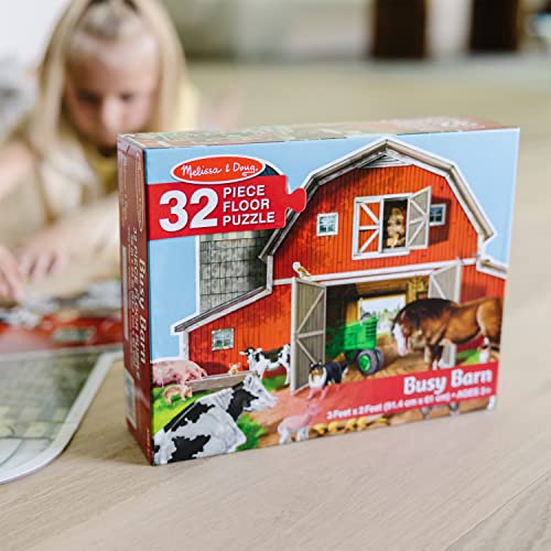 Melissa & Doug Busy Barn Shaped Jumbo Floor Puzzle (32 Pieces, 2 x 3 Feet), Jigsaw Puzzle for Preschoolers and Kids Ages 3+ - FSC Certified