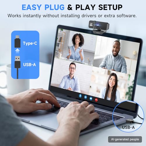 PHILIPS 4K Webcam for PC with Microphone, Computer Camera for Meetings with Privacy Cover, Plug & Play USB Web cam for Laptop, Desktop, Zoom, Teams, Skype, Video Conferencing, Streaming - Black | Plug & Play USB Web cam with Privacy Cover, for Laptop, Des