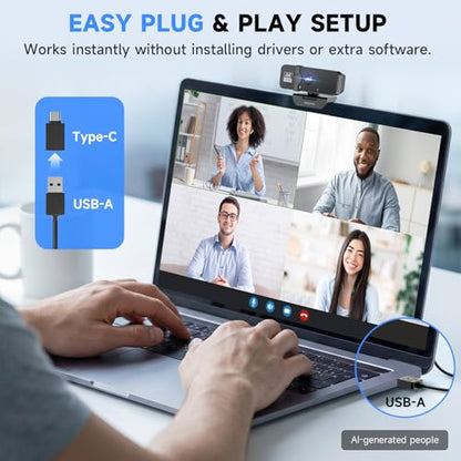 PHILIPS 4K Webcam for PC with Microphone, Computer Camera for Meetings with Privacy Cover, Plug & Play USB Web cam for Laptop, Desktop, Zoom, Teams, Skype, Video Conferencing, Streaming - Black | Plug & Play USB Web cam with Privacy Cover, for Laptop, Des