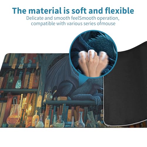Black Mouse Pad Abstract Mysterious Library Mouse Pad 31.5x11.8 Inch Aesthetic Bookshelf Non-Slip Rubber Base Large Mousepad Stitched Edges Keyboard Mouse Mat Desk Pad for Office and Home - color: Fantasy Bookshelf