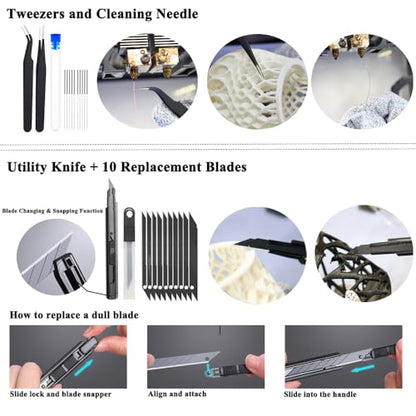 62PCS 3D Printer Tool Kit, 3D Post-Processing Accessories with Hand Drill, Deburring Tool, Cutter, Needle Files, Scrapers, Brushes, Tweezers, and Nozzle Cleaning Set for 3D Model Finishing - color: Black bag 62pcs