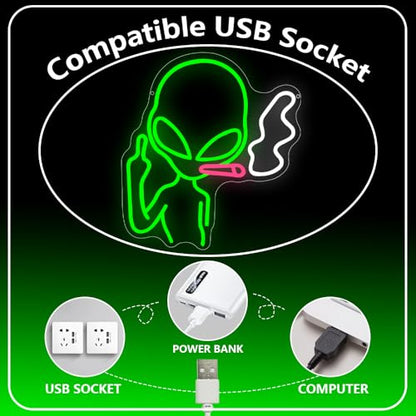 Alien Neon Sign, LED Neon Light Signs for Wall Decor Green Alien Light Up Sign Lamp for Bar Bedroom Pub Man Cave Birthday Gift Dimmable USB Powered(14.9"*13.4") - style: Alien