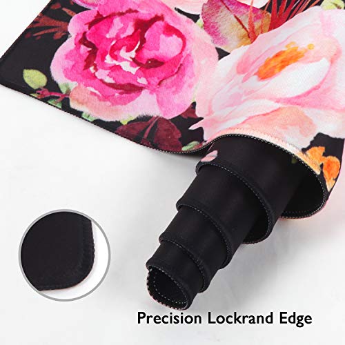 iCasso Extended Gaming Mouse Pad,35.4 x 15.7in Desk Pad,Flower | Non-Slip Rubber Base Mousepad with Stitched Edges,Waterproof Keyboard Mouse Mat Desk Pad for Work Home - color: Flower